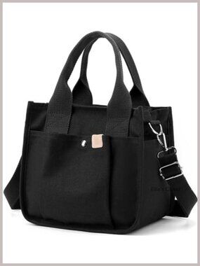 Canvas Tote Bag with Zipper Multi-Pocket Crossbody Satchel Handbag